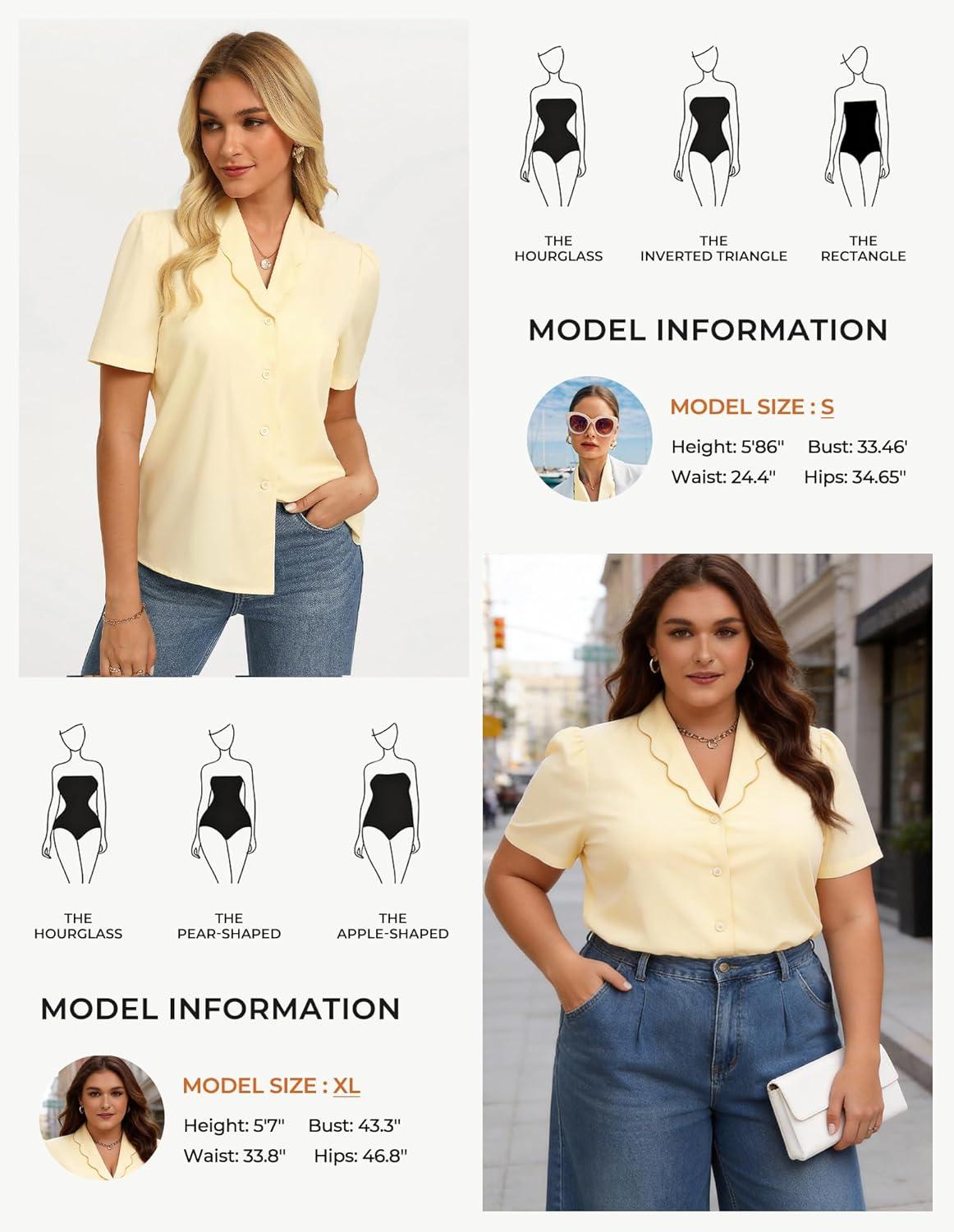 imageGRACE KARIN 2026 Button Down Shirts for Women Short Sleeve Tops Basic Dressy Casual Business OutfitsLight Yellow