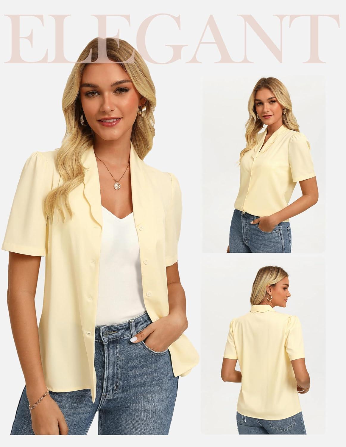 imageGRACE KARIN 2026 Button Down Shirts for Women Short Sleeve Tops Basic Dressy Casual Business OutfitsLight Yellow