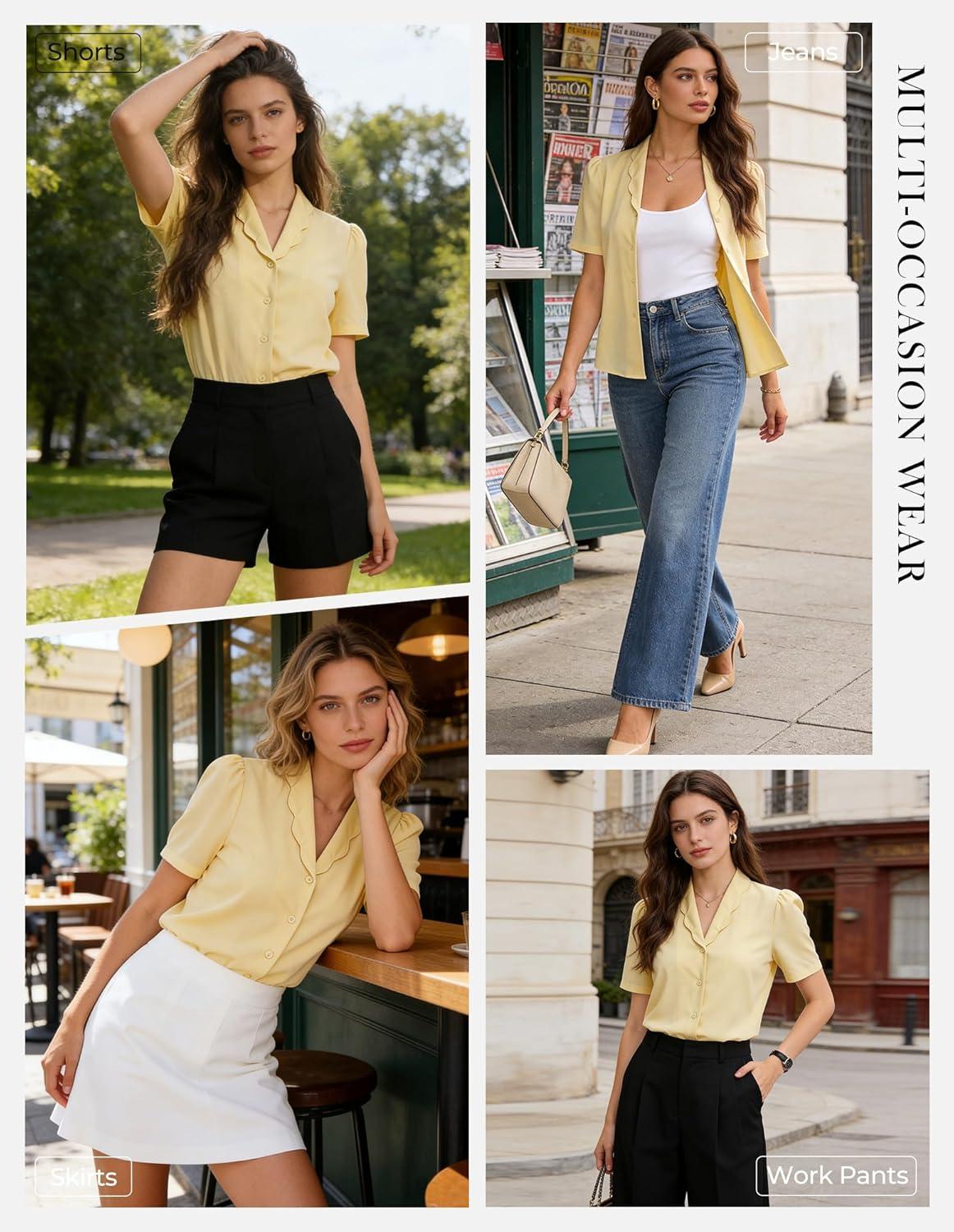 imageGRACE KARIN 2026 Button Down Shirts for Women Short Sleeve Tops Basic Dressy Casual Business OutfitsLight Yellow