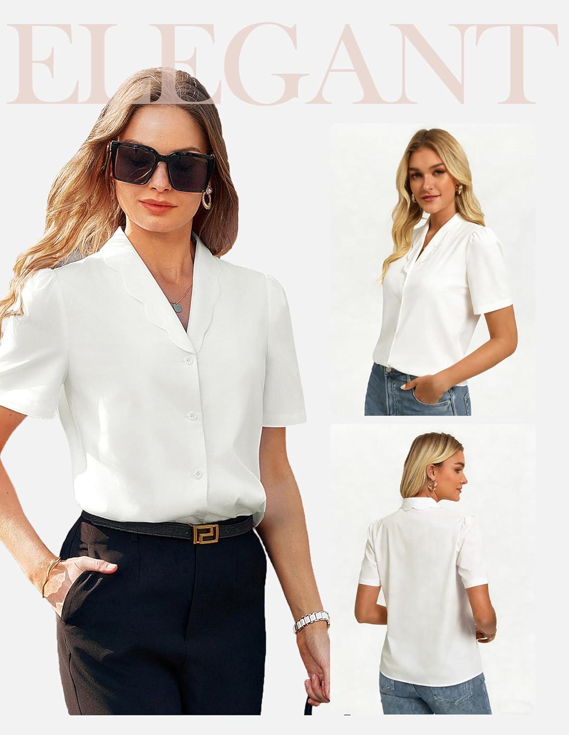 imageGRACE KARIN 2026 Button Down Shirts for Women Short Sleeve Tops Basic Dressy Casual Business OutfitsWhite