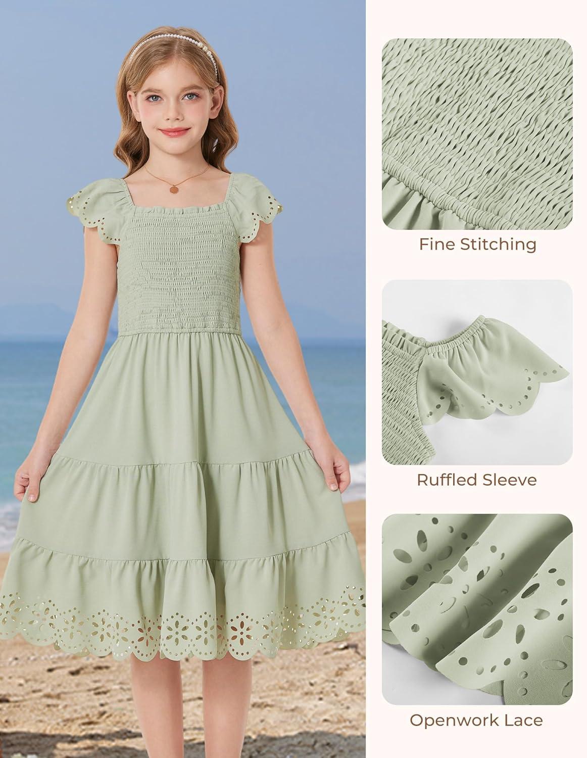 imageGRACE KARIN Girls Dress Flutter Sleeve ALine Sundress Summer Casual Party Midi Dresses for 512 Years KidsGreen