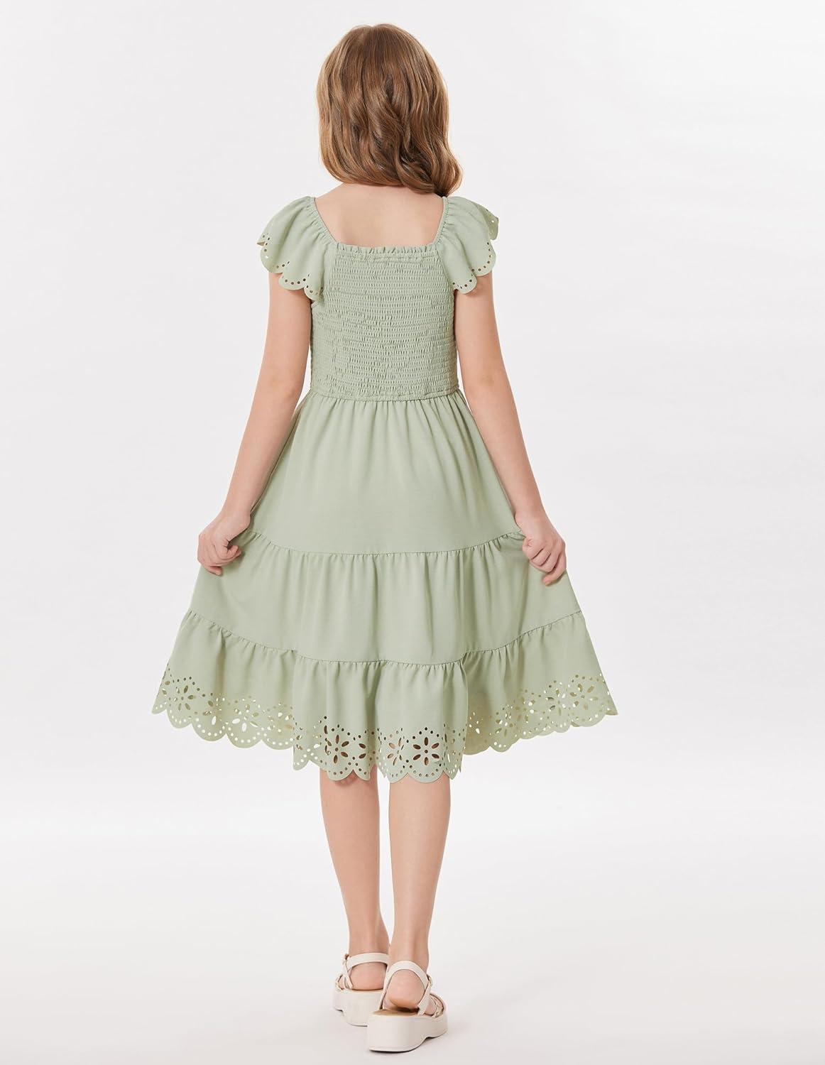 imageGRACE KARIN Girls Dress Flutter Sleeve ALine Sundress Summer Casual Party Midi Dresses for 512 Years KidsGreen