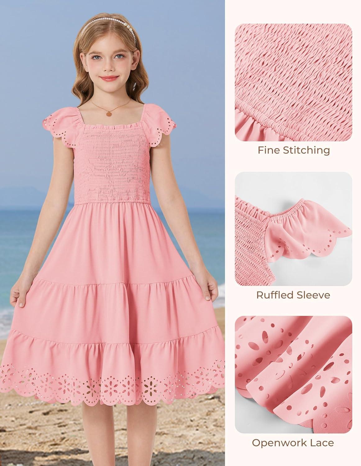 imageGRACE KARIN Girls Dress Flutter Sleeve ALine Sundress Summer Casual Party Midi Dresses for 512 Years KidsPink