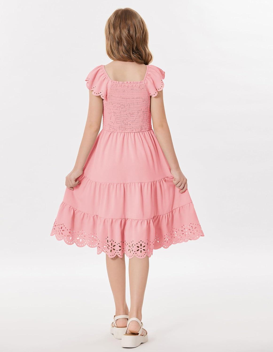 imageGRACE KARIN Girls Dress Flutter Sleeve ALine Sundress Summer Casual Party Midi Dresses for 512 Years KidsPink