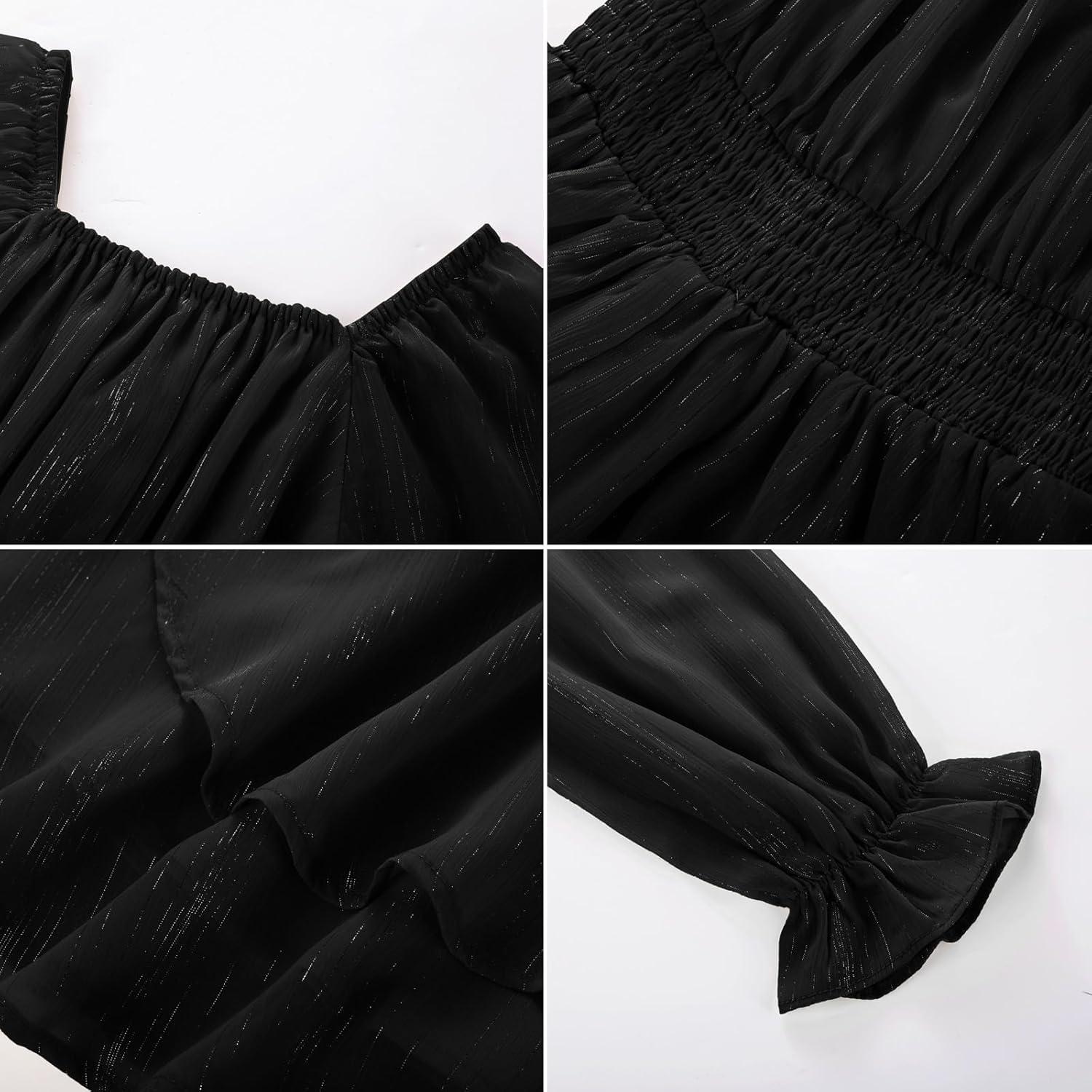 imageGRACE KARIN Girls Fall Dress Long Sleeve Casual Dresses Square Neck Ruffle Tiered Layer Aline Dress 512YBlack