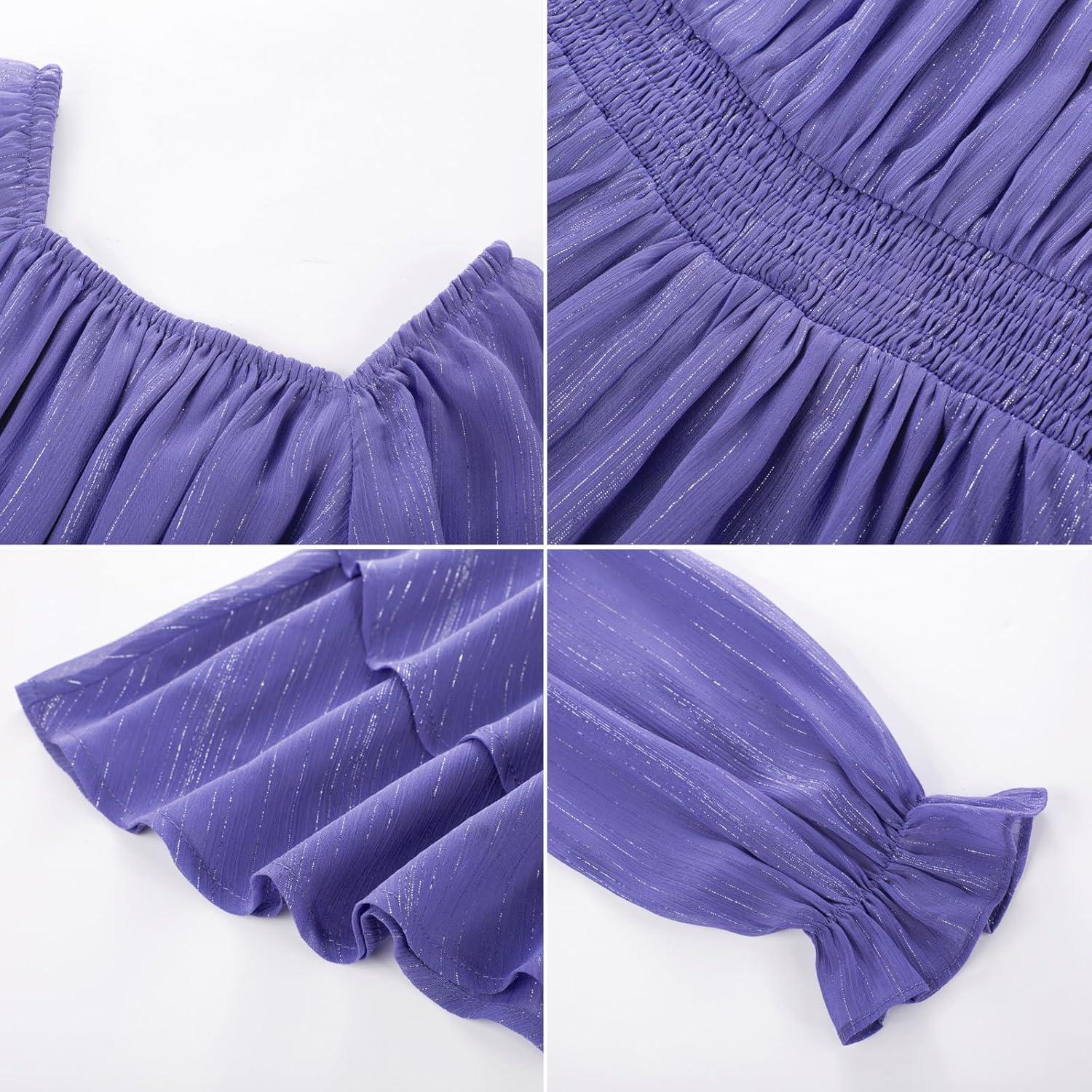imageGRACE KARIN Girls Fall Dress Long Sleeve Casual Dresses Square Neck Ruffle Tiered Layer Aline Dress 512YDeep Purple