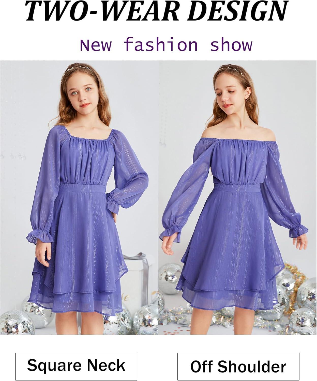 imageGRACE KARIN Girls Fall Dress Long Sleeve Casual Dresses Square Neck Ruffle Tiered Layer Aline Dress 512YDeep Purple