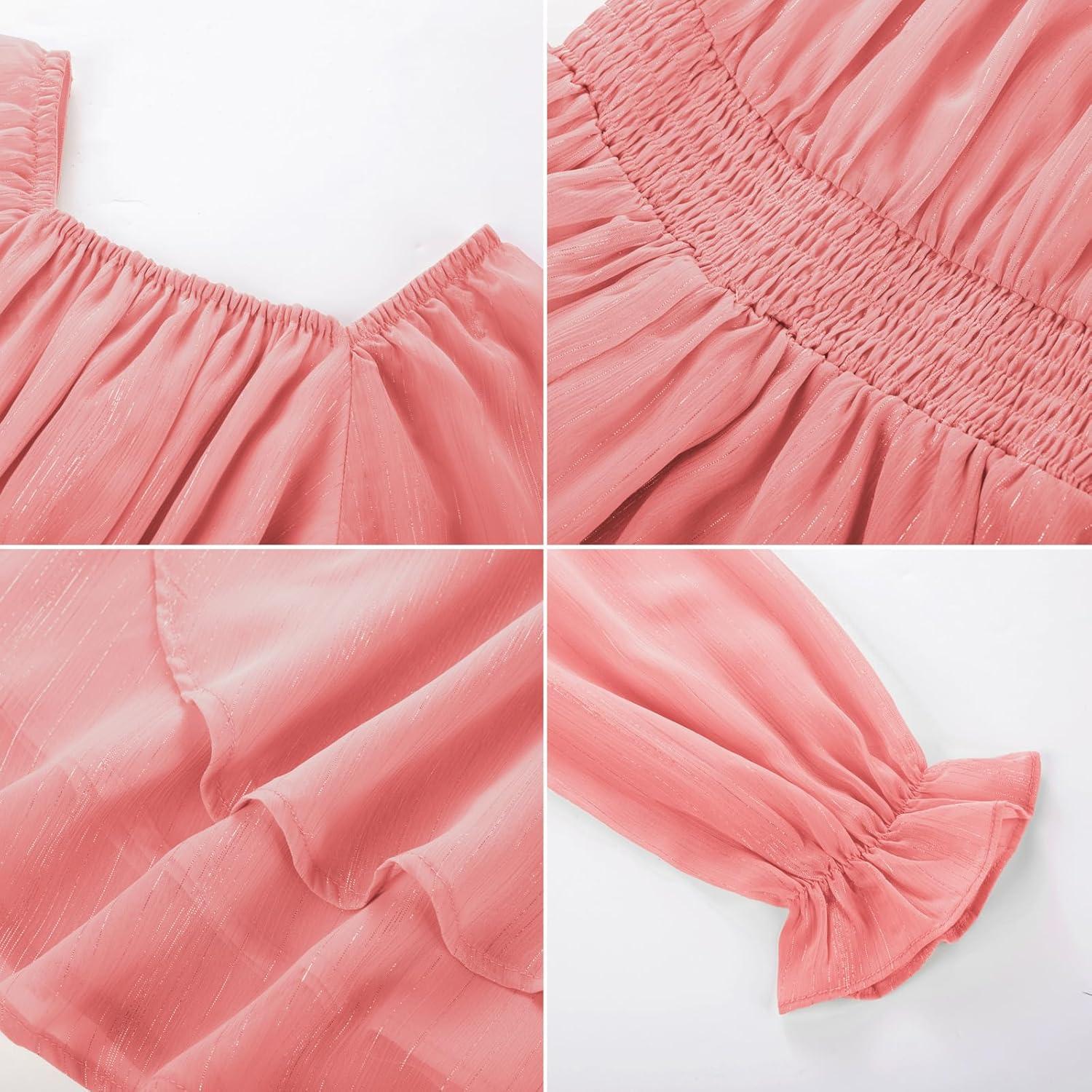 imageGRACE KARIN Girls Fall Dress Long Sleeve Casual Dresses Square Neck Ruffle Tiered Layer Aline Dress 512YMuted Pink