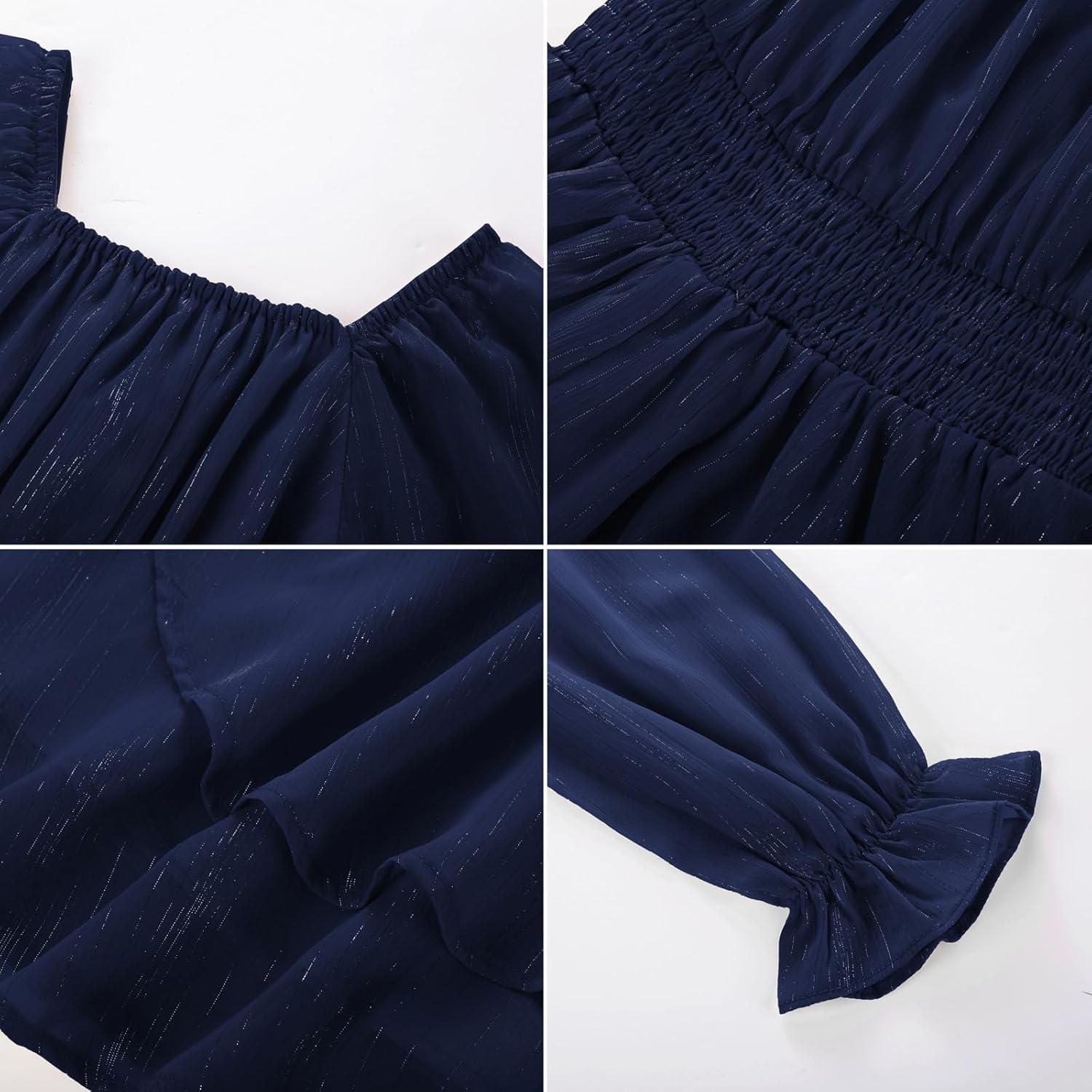 imageGRACE KARIN Girls Fall Dress Long Sleeve Casual Dresses Square Neck Ruffle Tiered Layer Aline Dress 512YNavy Blue