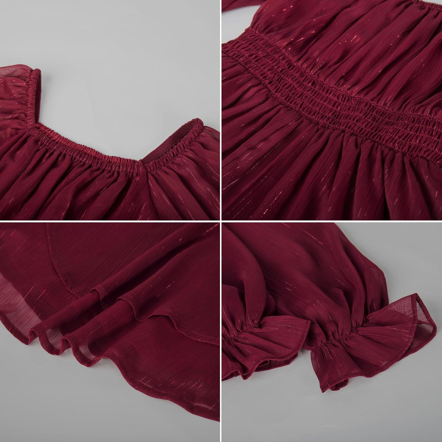 imageGRACE KARIN Girls Fall Dress Long Sleeve Casual Dresses Square Neck Ruffle Tiered Layer Aline Dress 512YWine Red