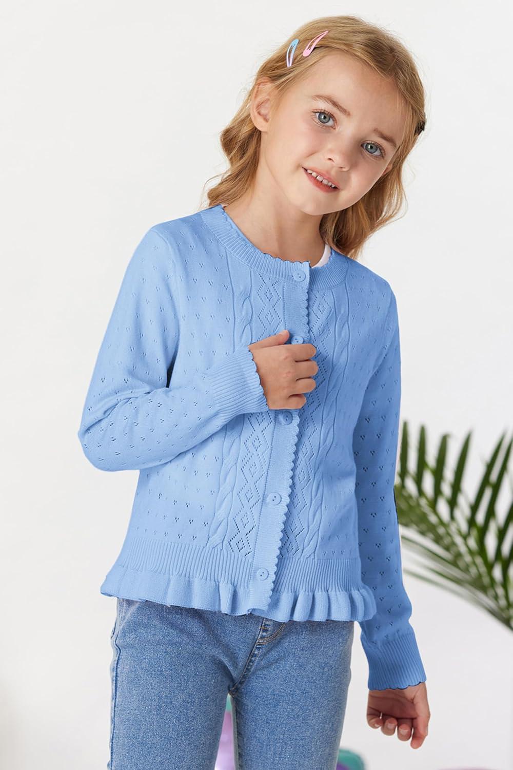 imageGRACE KARIN Girls Long Sleeve Cardigan Sweater Girls Button Closure Knitted Cable Cardigan 512YBlue