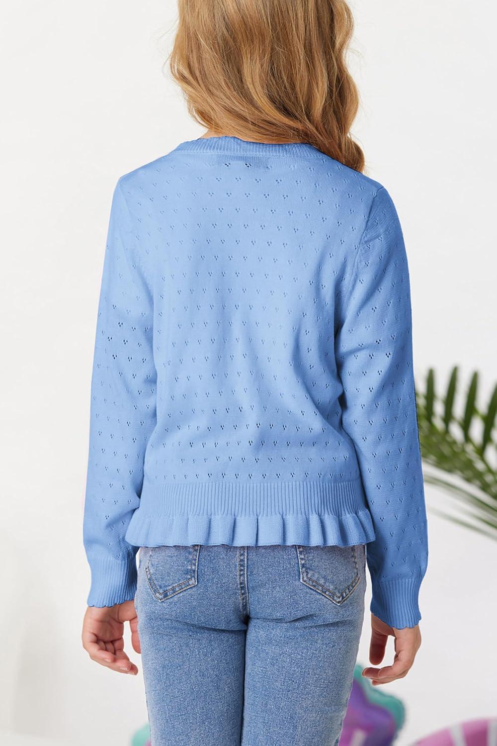imageGRACE KARIN Girls Long Sleeve Cardigan Sweater Girls Button Closure Knitted Cable Cardigan 512YBlue