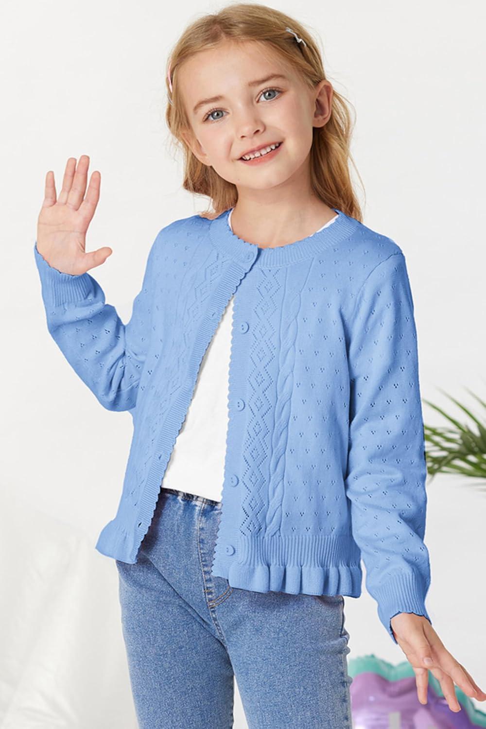 imageGRACE KARIN Girls Long Sleeve Cardigan Sweater Girls Button Closure Knitted Cable Cardigan 512YBlue
