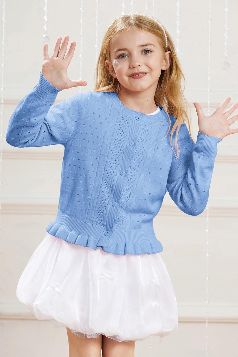 imageGRACE KARIN Girls Long Sleeve Cardigan Sweater Girls Button Closure Knitted Cable Cardigan 512YBlue
