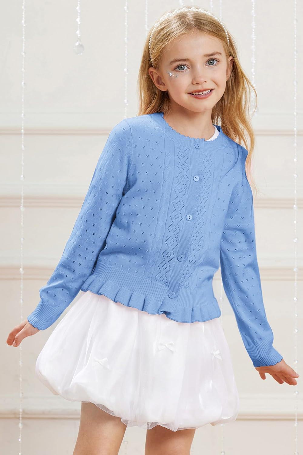 imageGRACE KARIN Girls Long Sleeve Cardigan Sweater Girls Button Closure Knitted Cable Cardigan 512YBlue