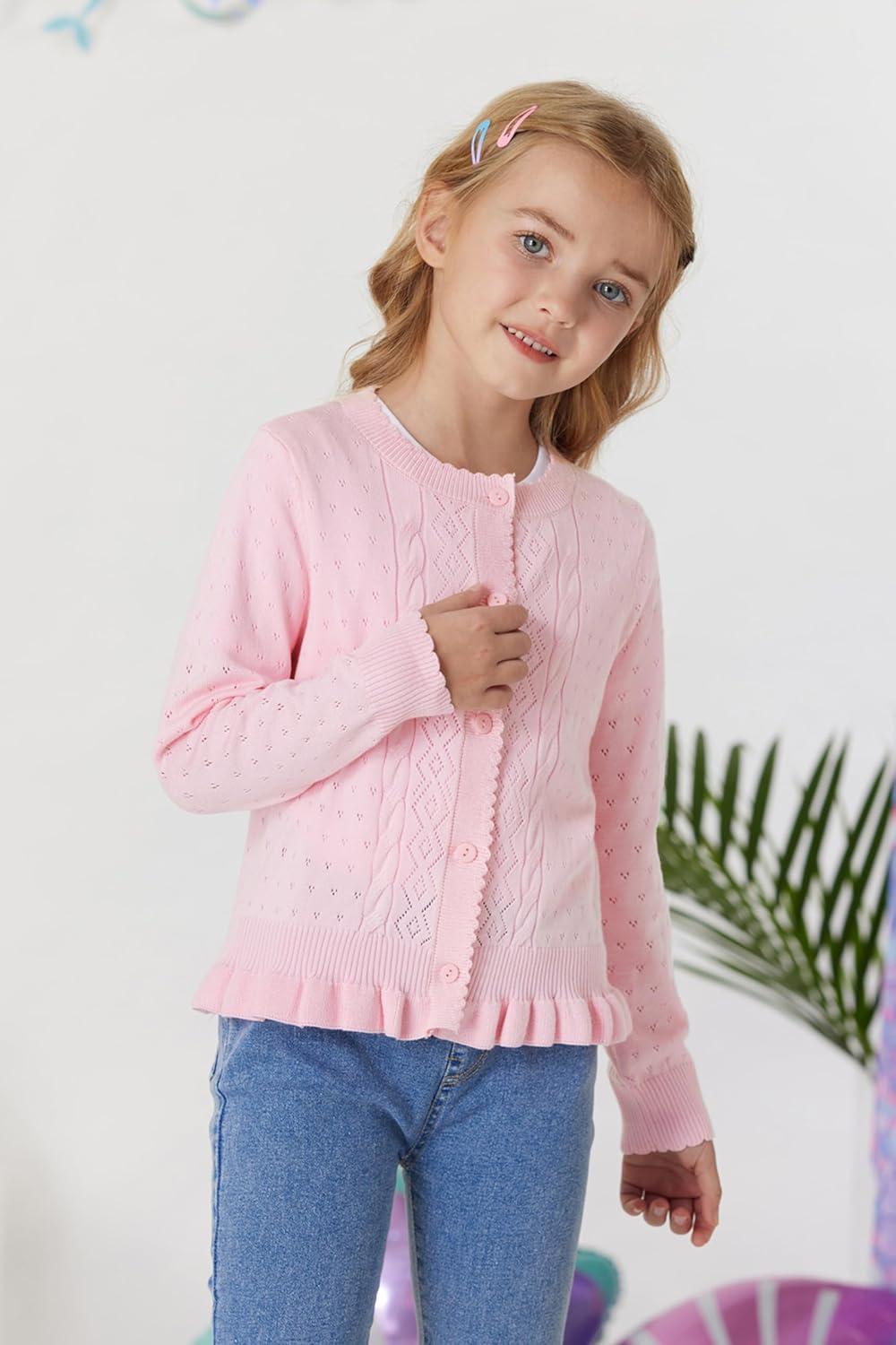 imageGRACE KARIN Girls Long Sleeve Cardigan Sweater Girls Button Closure Knitted Cable Cardigan 512YLight Pink