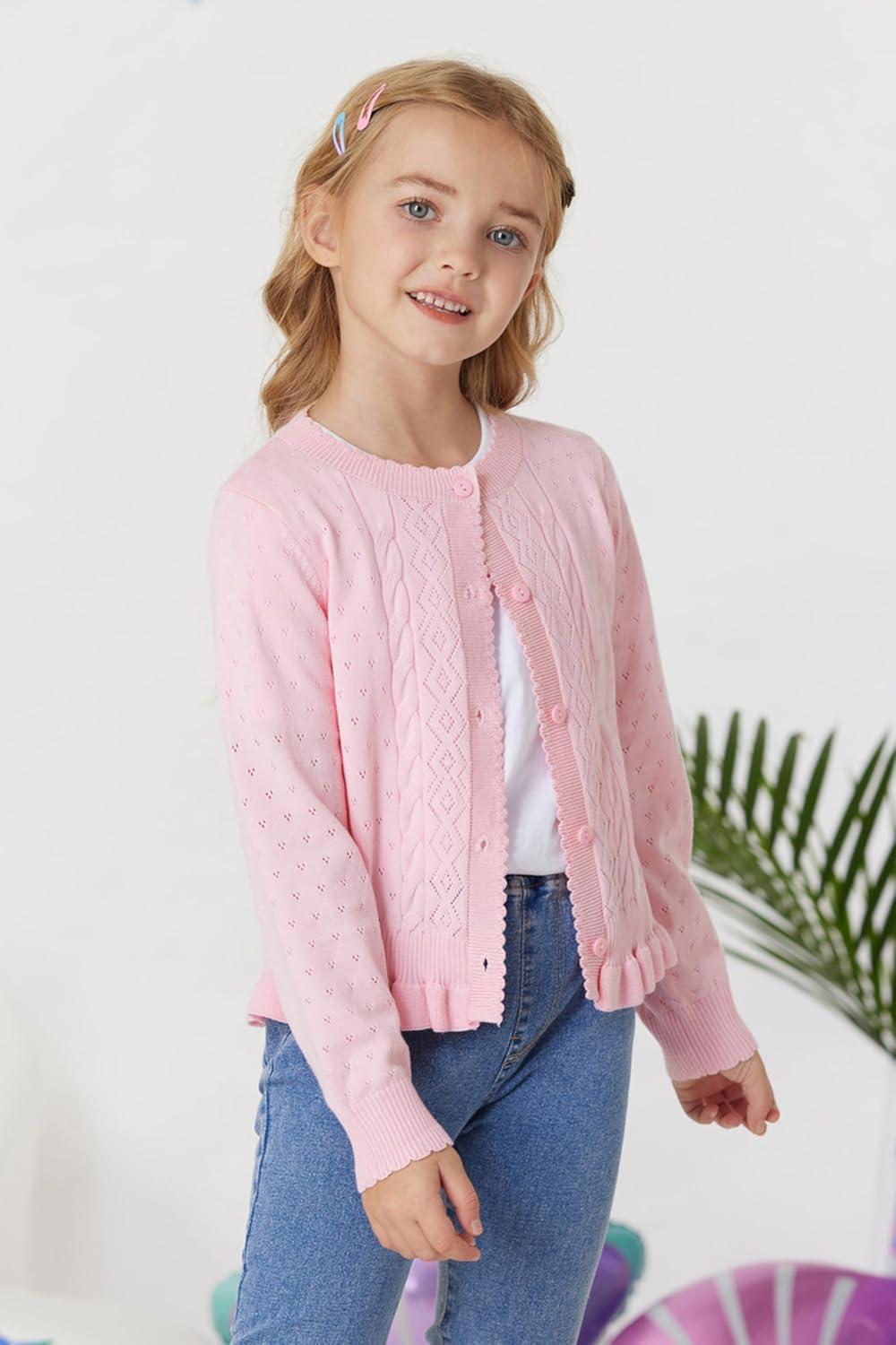 imageGRACE KARIN Girls Long Sleeve Cardigan Sweater Girls Button Closure Knitted Cable Cardigan 512YLight Pink