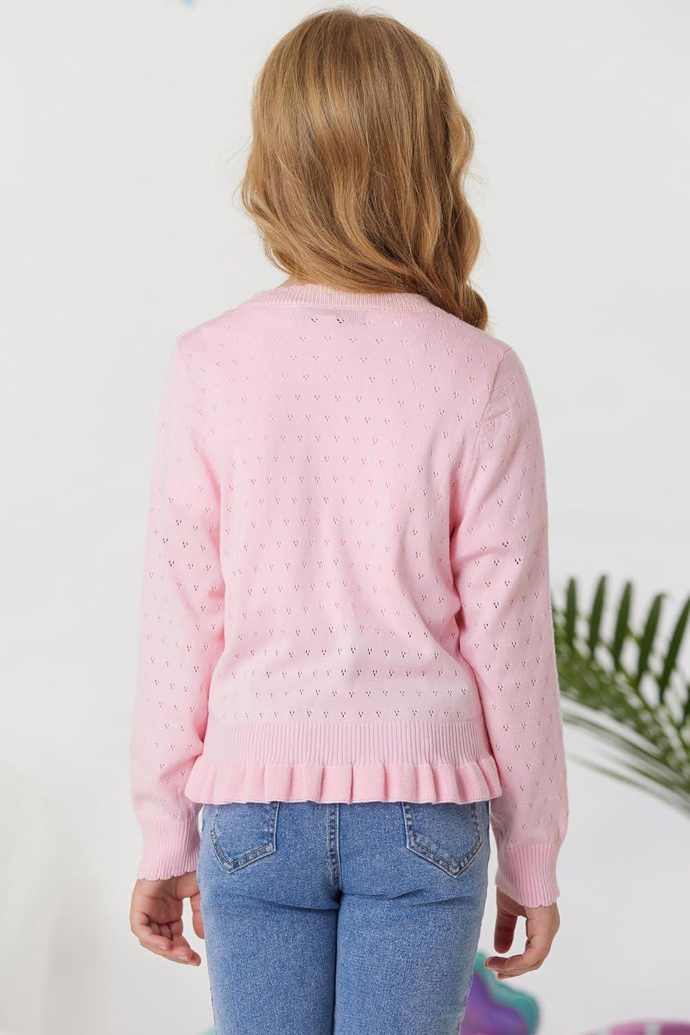 imageGRACE KARIN Girls Long Sleeve Cardigan Sweater Girls Button Closure Knitted Cable Cardigan 512YLight Pink