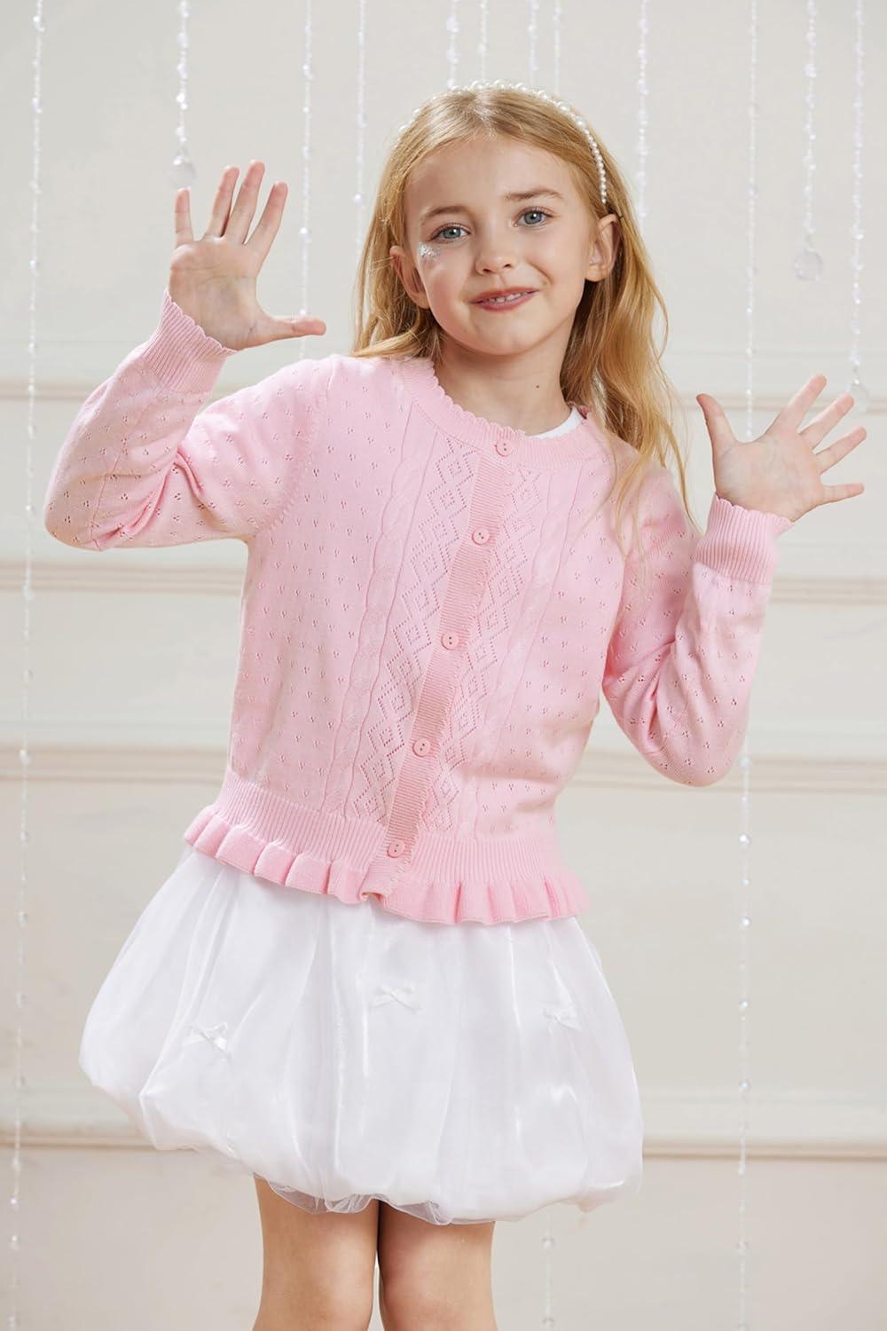 imageGRACE KARIN Girls Long Sleeve Cardigan Sweater Girls Button Closure Knitted Cable Cardigan 512YLight Pink