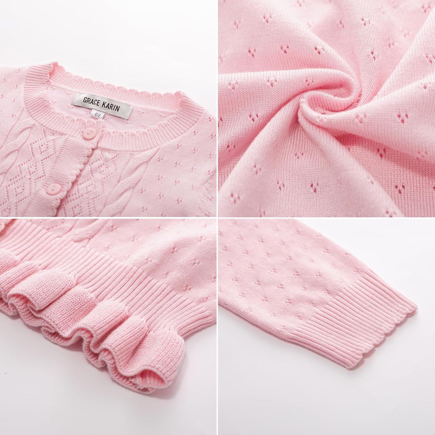 imageGRACE KARIN Girls Long Sleeve Cardigan Sweater Girls Button Closure Knitted Cable Cardigan 512YLight Pink