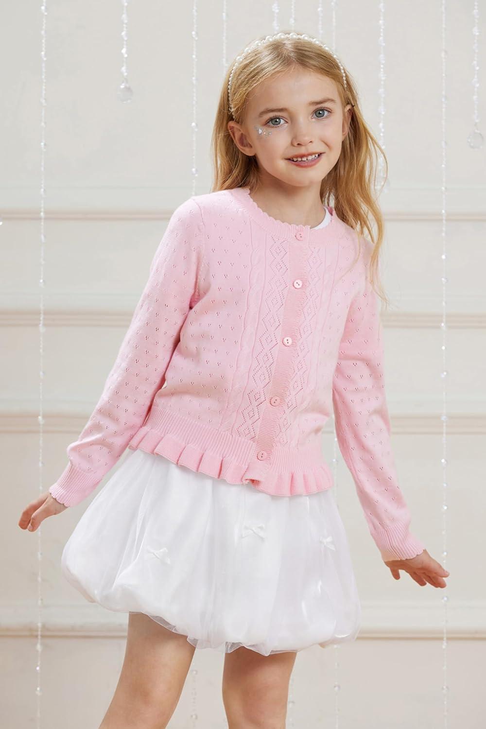imageGRACE KARIN Girls Long Sleeve Cardigan Sweater Girls Button Closure Knitted Cable Cardigan 512YLight Pink