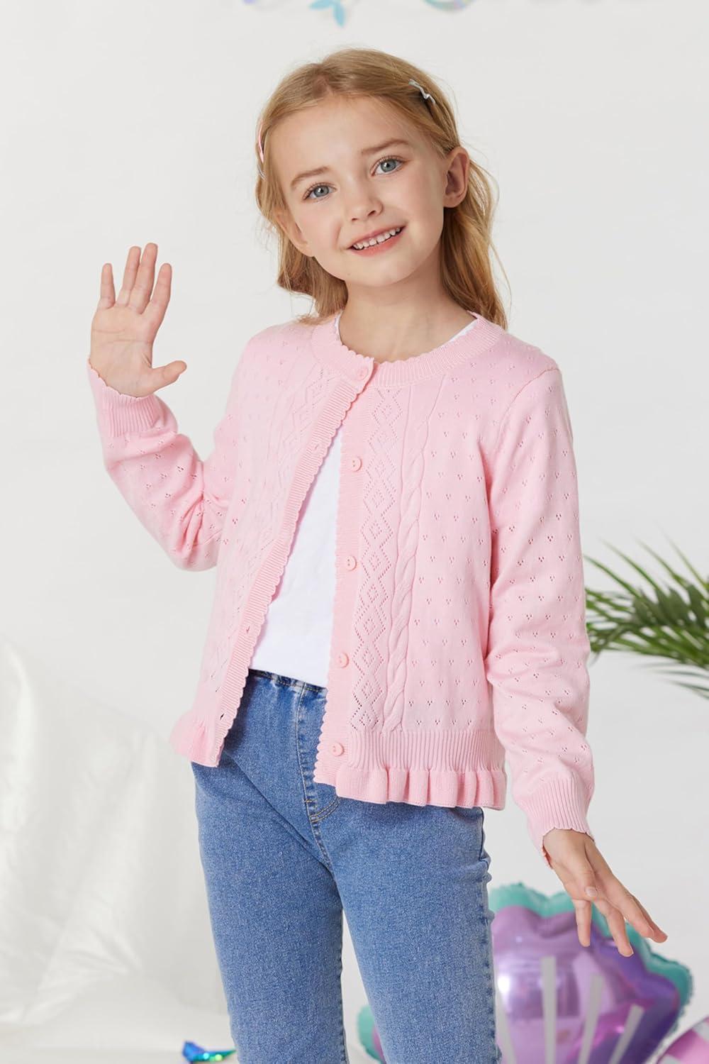 imageGRACE KARIN Girls Long Sleeve Cardigan Sweater Girls Button Closure Knitted Cable Cardigan 512YLight Pink