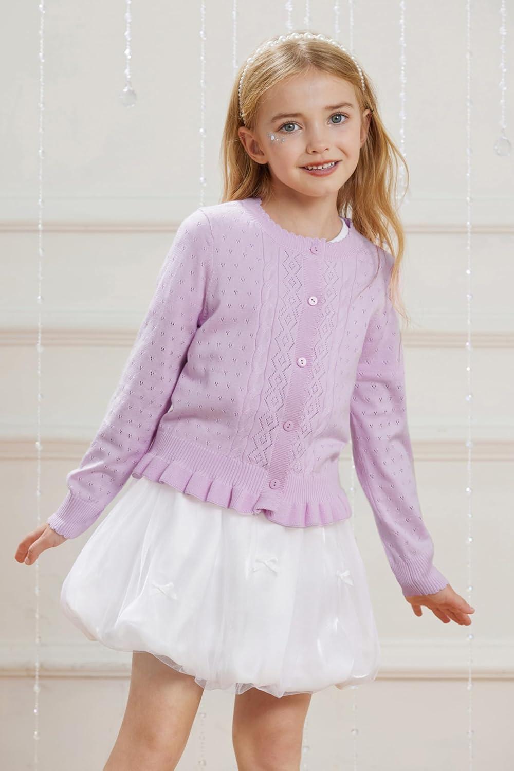 imageGRACE KARIN Girls Long Sleeve Cardigan Sweater Girls Button Closure Knitted Cable Cardigan 512YLight Purple