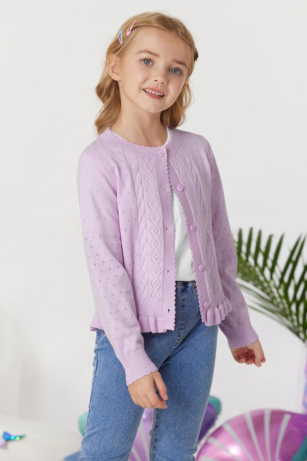 imageGRACE KARIN Girls Long Sleeve Cardigan Sweater Girls Button Closure Knitted Cable Cardigan 512YLight Purple