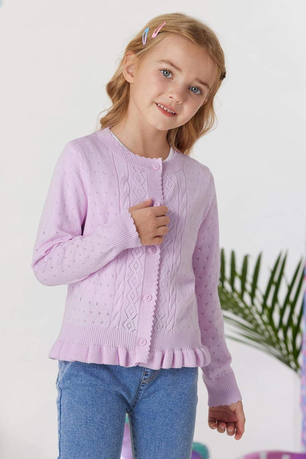 imageGRACE KARIN Girls Long Sleeve Cardigan Sweater Girls Button Closure Knitted Cable Cardigan 512YLight Purple