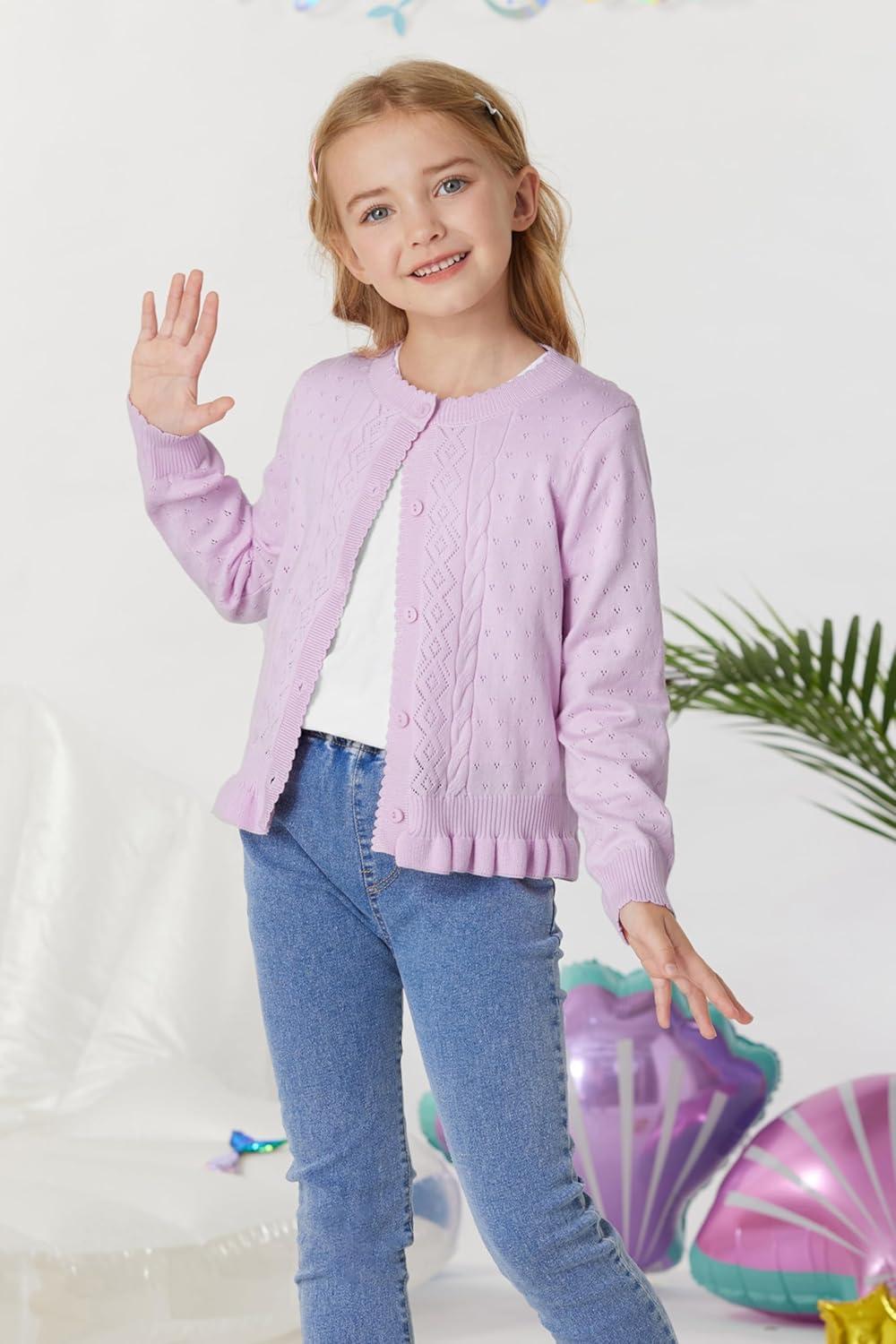 imageGRACE KARIN Girls Long Sleeve Cardigan Sweater Girls Button Closure Knitted Cable Cardigan 512YLight Purple