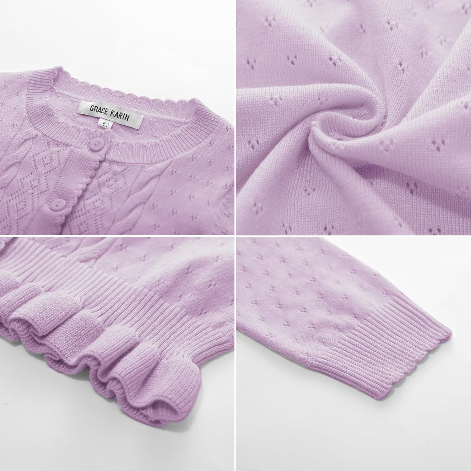 imageGRACE KARIN Girls Long Sleeve Cardigan Sweater Girls Button Closure Knitted Cable Cardigan 512YLight Purple