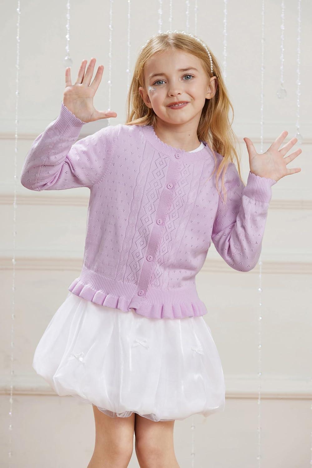 imageGRACE KARIN Girls Long Sleeve Cardigan Sweater Girls Button Closure Knitted Cable Cardigan 512YLight Purple