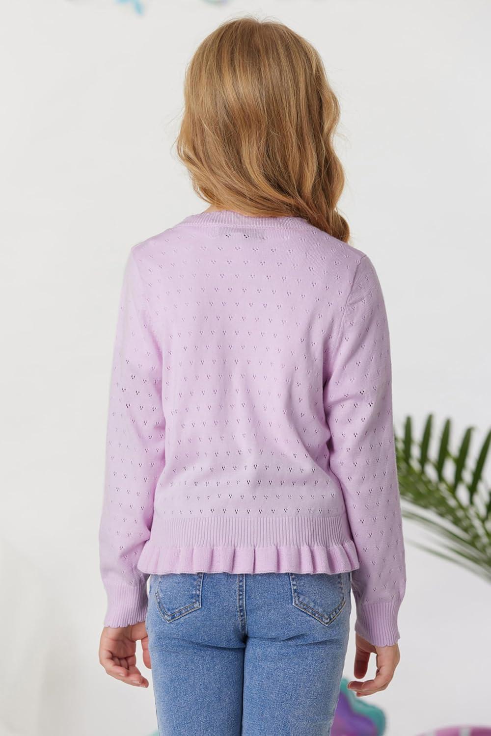 imageGRACE KARIN Girls Long Sleeve Cardigan Sweater Girls Button Closure Knitted Cable Cardigan 512YLight Purple