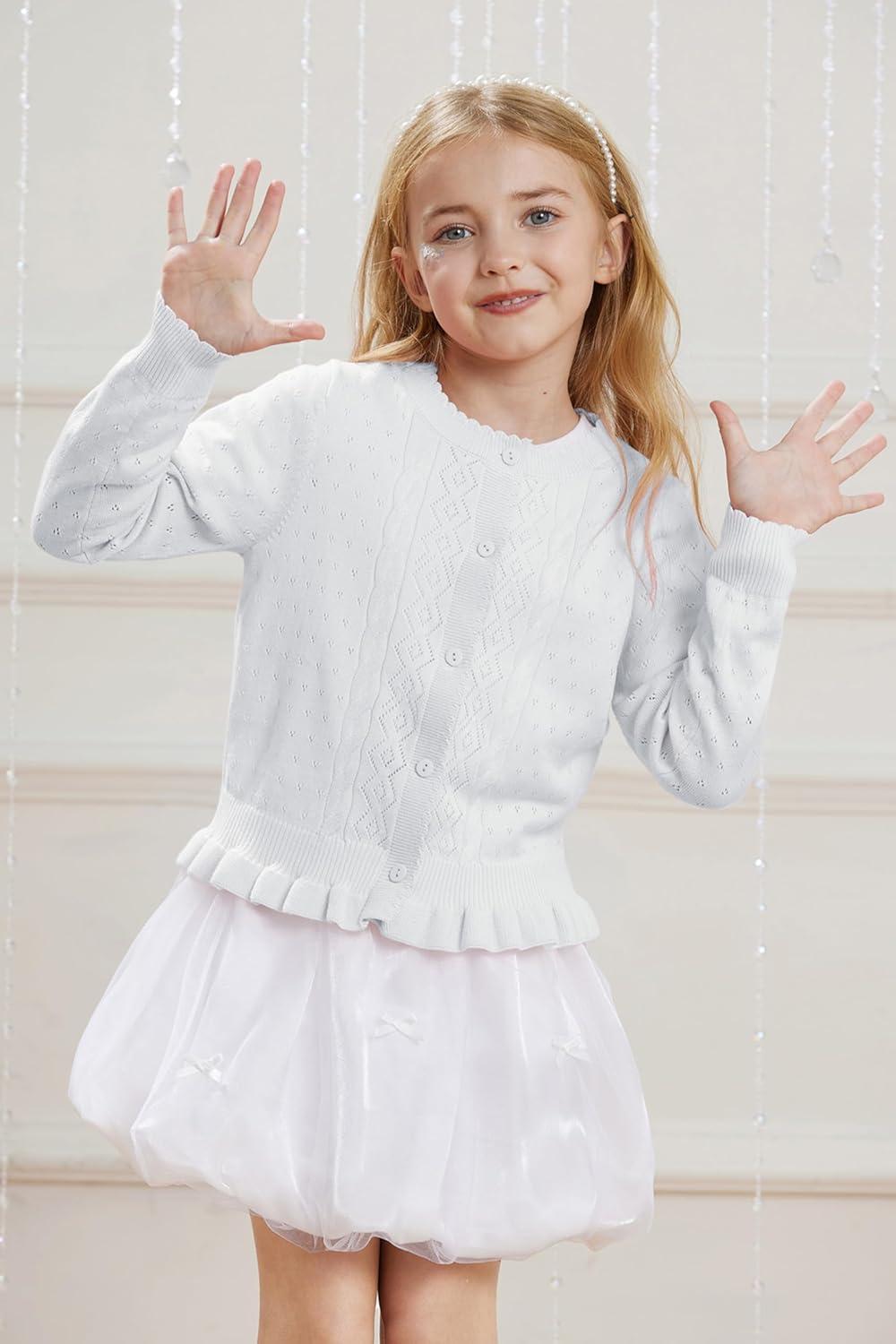 imageGRACE KARIN Girls Long Sleeve Cardigan Sweater Girls Button Closure Knitted Cable Cardigan 512YSnowwhite