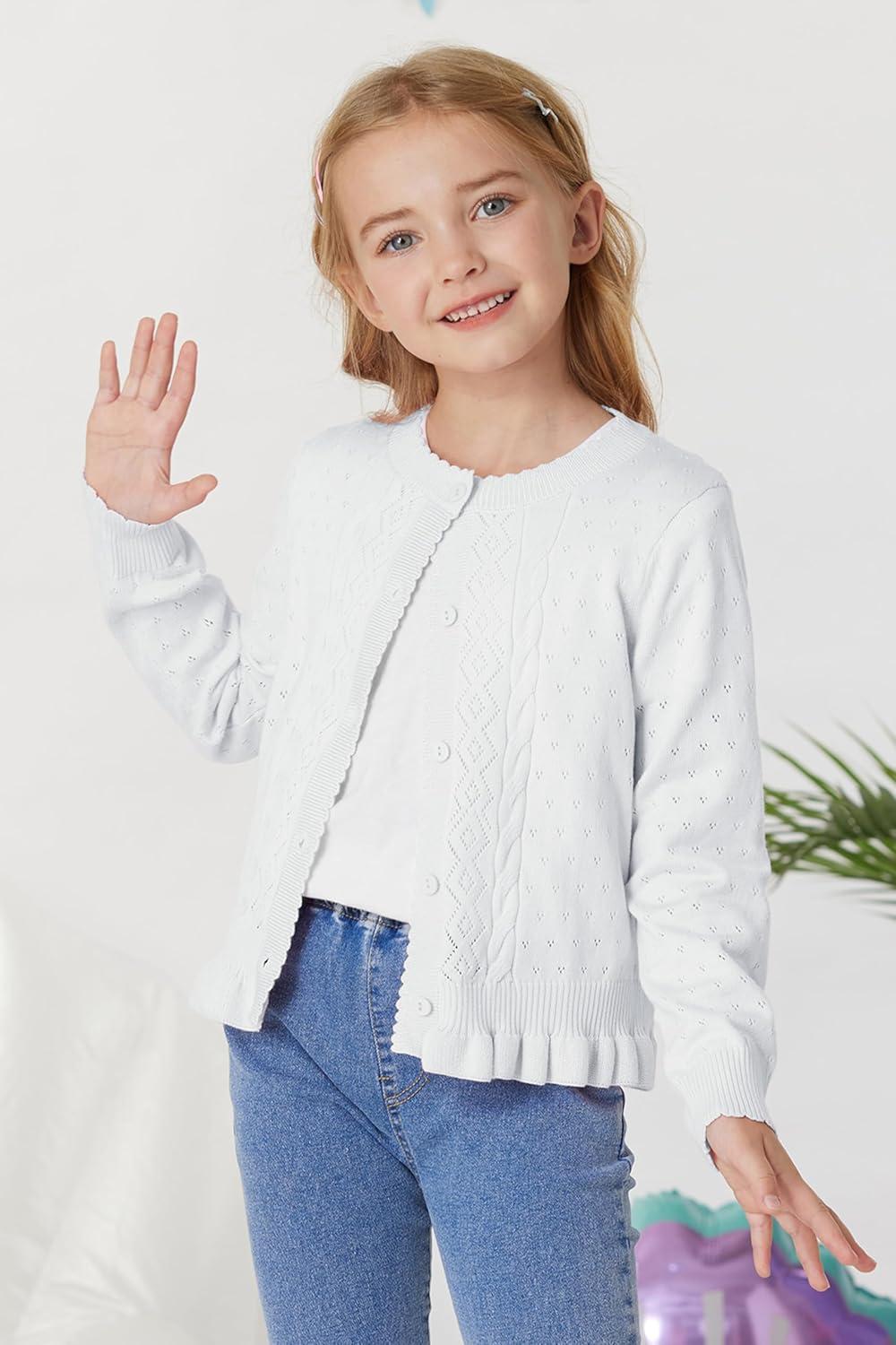 imageGRACE KARIN Girls Long Sleeve Cardigan Sweater Girls Button Closure Knitted Cable Cardigan 512YSnowwhite