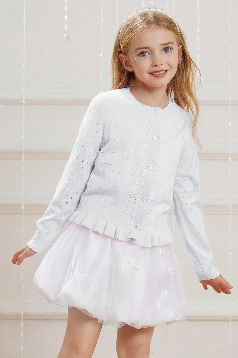 imageGRACE KARIN Girls Long Sleeve Cardigan Sweater Girls Button Closure Knitted Cable Cardigan 512YSnowwhite