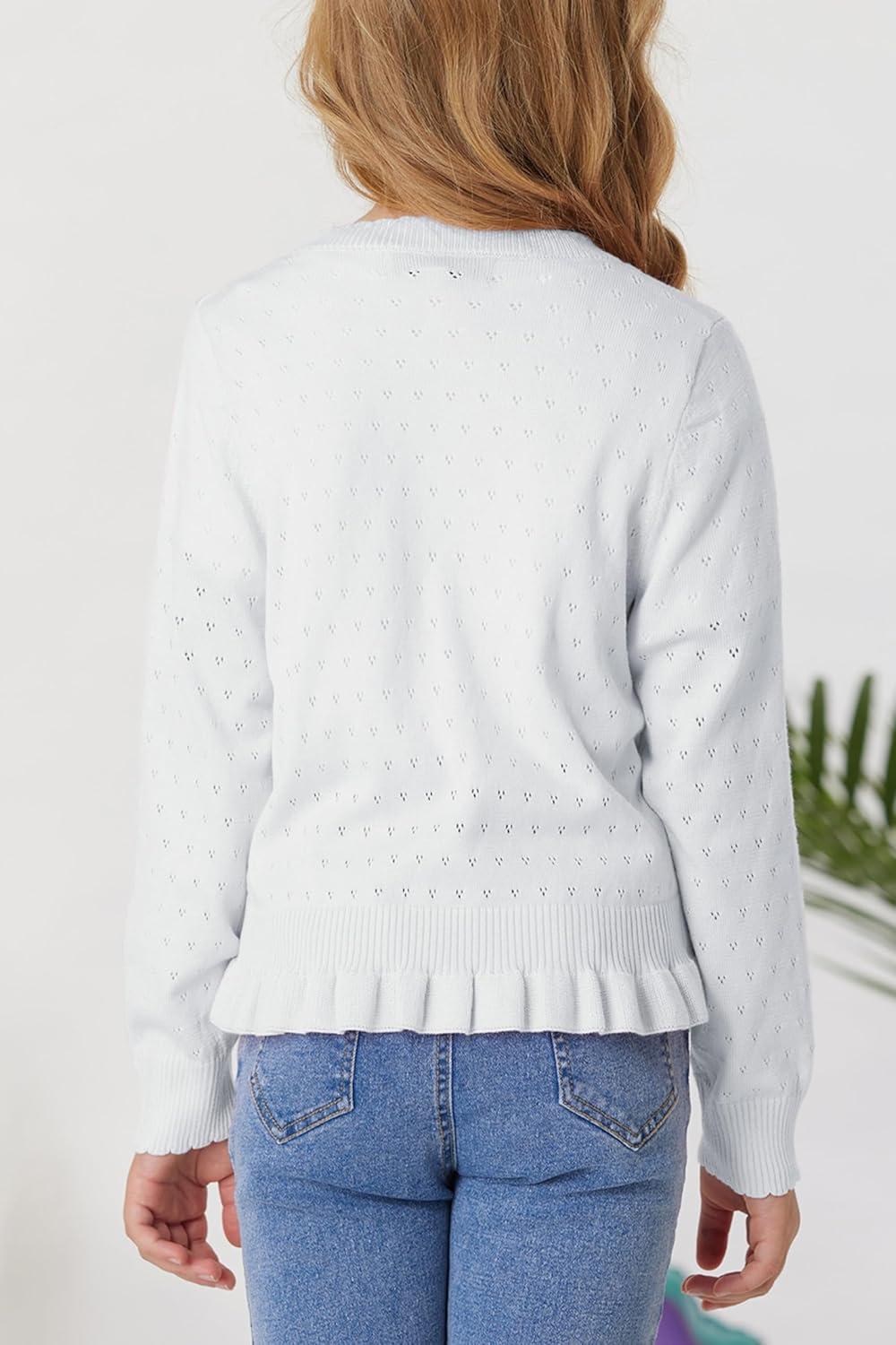 imageGRACE KARIN Girls Long Sleeve Cardigan Sweater Girls Button Closure Knitted Cable Cardigan 512YSnowwhite
