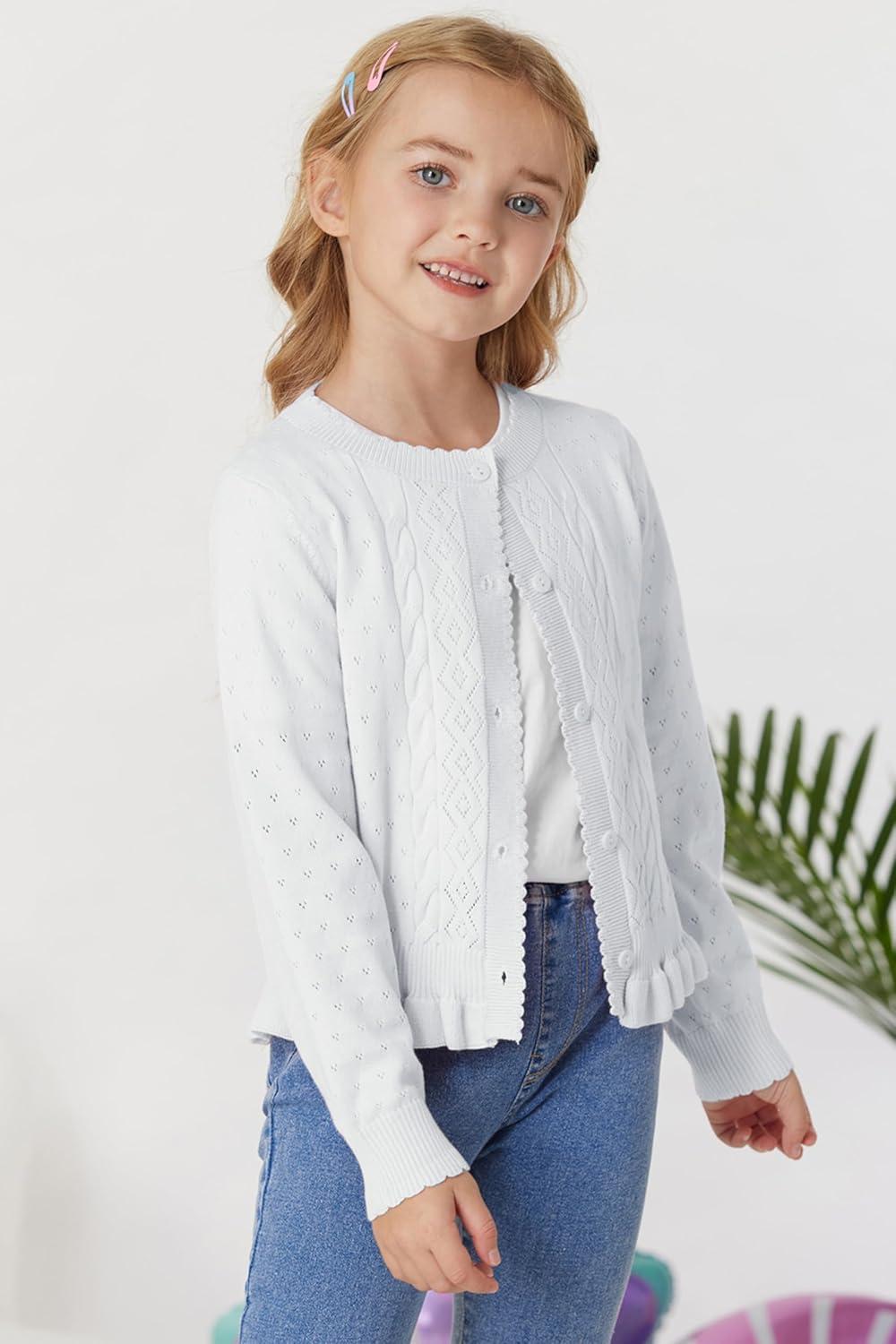 imageGRACE KARIN Girls Long Sleeve Cardigan Sweater Girls Button Closure Knitted Cable Cardigan 512YSnowwhite