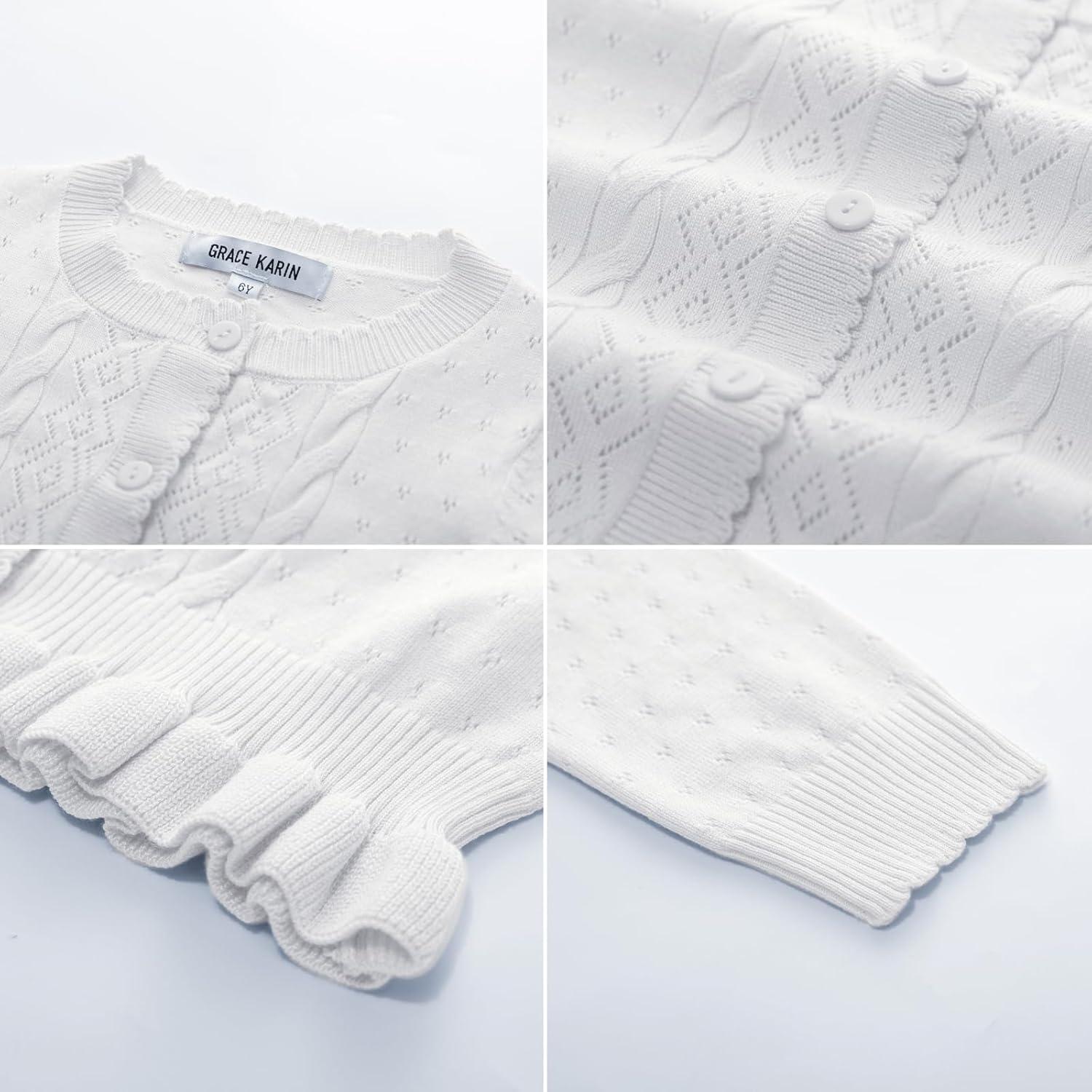 imageGRACE KARIN Girls Long Sleeve Cardigan Sweater Girls Button Closure Knitted Cable Cardigan 512YSnowwhite