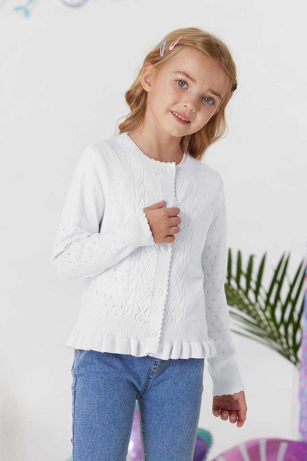 imageGRACE KARIN Girls Long Sleeve Cardigan Sweater Girls Button Closure Knitted Cable Cardigan 512YSnowwhite