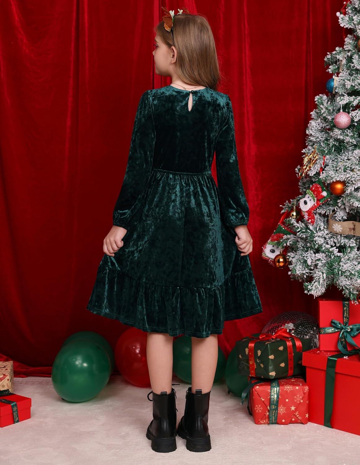 imageGRACE KARIN Girls Long Sleeve Holiday Dress Little Girl Velvet Winter Dress Kids Fall Formal Party Dresses Size 612Green