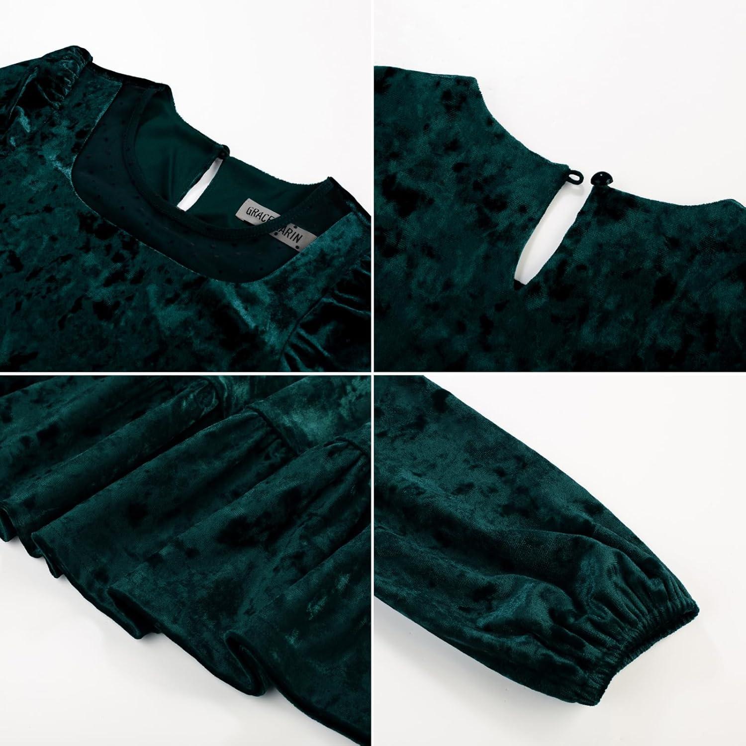 imageGRACE KARIN Girls Long Sleeve Holiday Dress Little Girl Velvet Winter Dress Kids Fall Formal Party Dresses Size 612Green