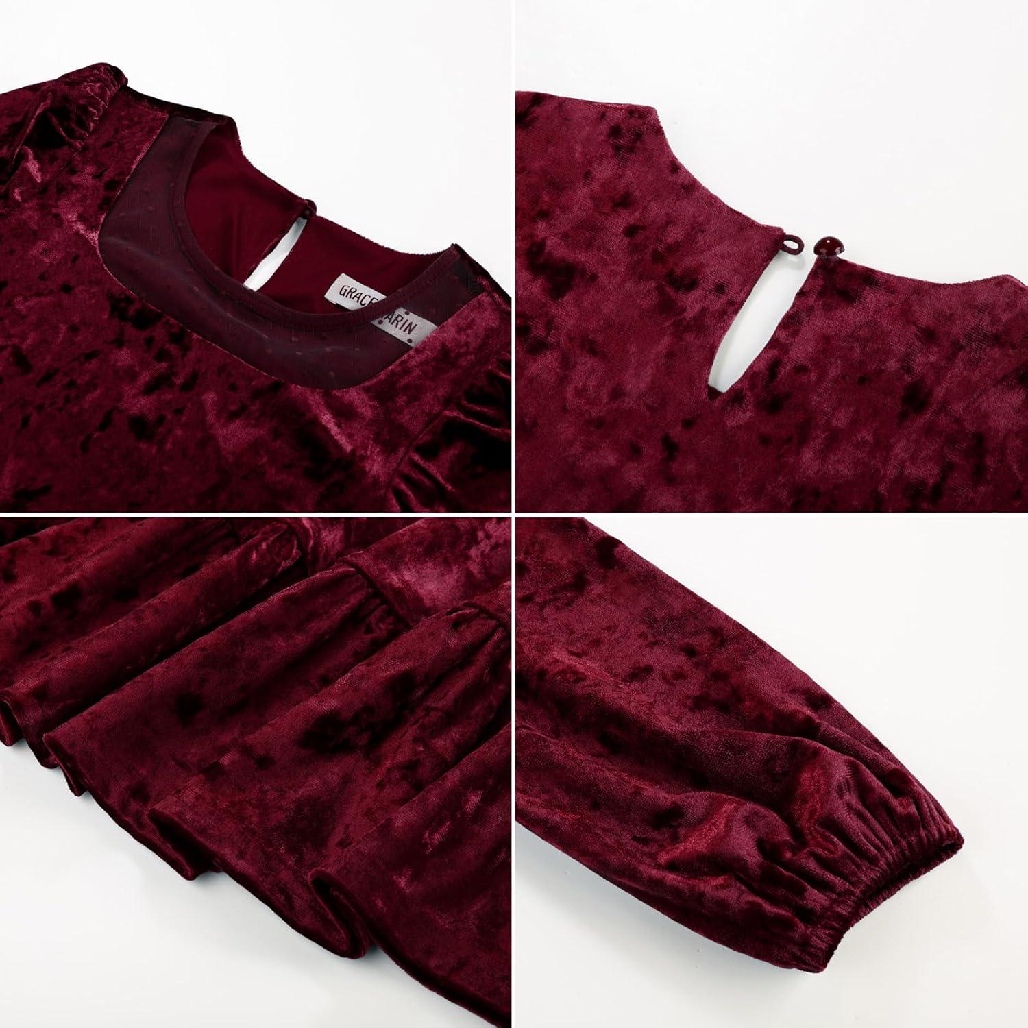 imageGRACE KARIN Girls Long Sleeve Holiday Dress Little Girl Velvet Winter Dress Kids Fall Formal Party Dresses Size 612Red
