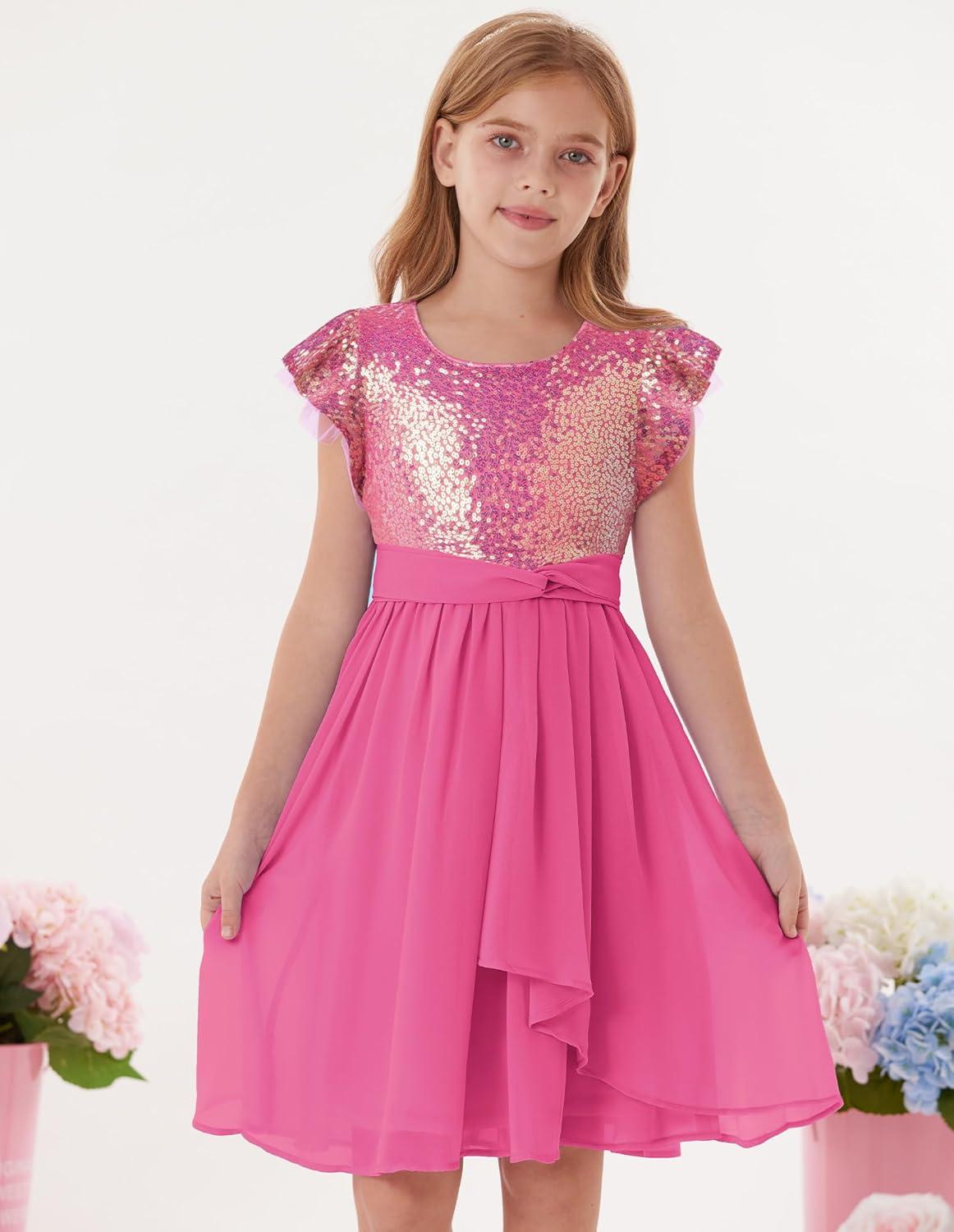 imageGRACE KARIN Girls Sequin Dress Party Birthday Prom Formal Fancy Midi Dress 512 YearsDeep Pink