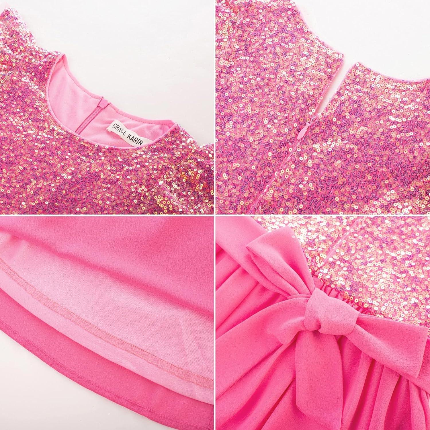 imageGRACE KARIN Girls Sequin Dress Party Birthday Prom Formal Fancy Midi Dress 512 YearsDeep Pink