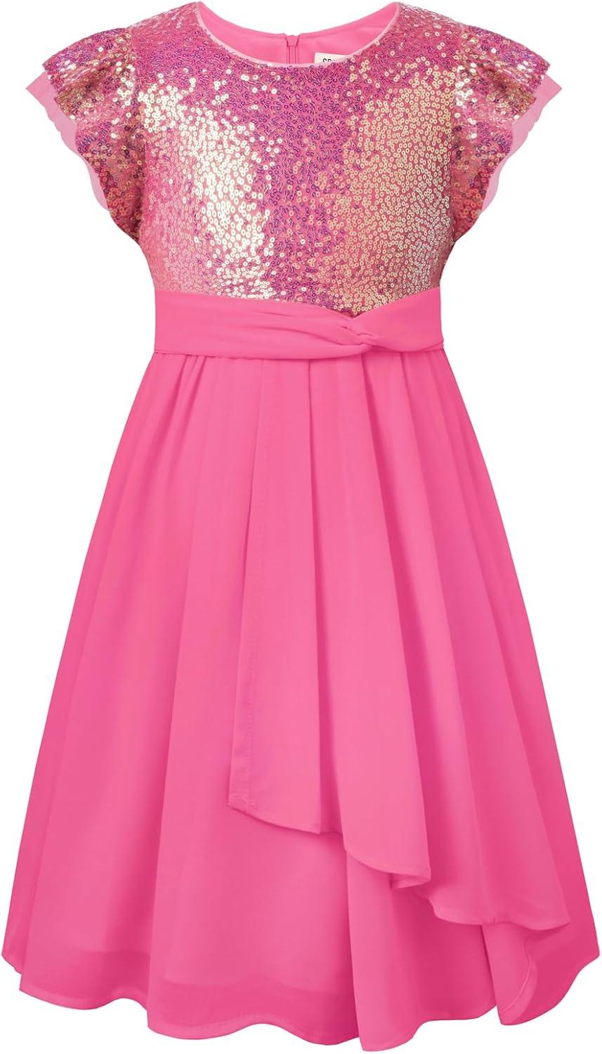 imageGRACE KARIN Girls Sequin Dress Party Birthday Prom Formal Fancy Midi Dress 512 YearsDeep Pink