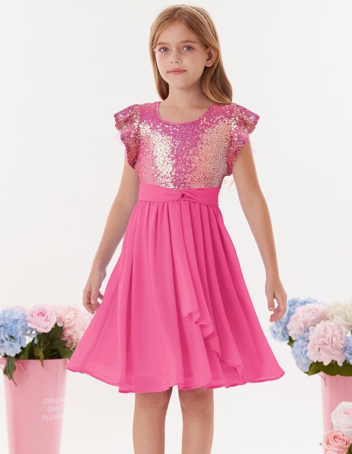 imageGRACE KARIN Girls Sequin Dress Party Birthday Prom Formal Fancy Midi Dress 512 YearsDeep Pink