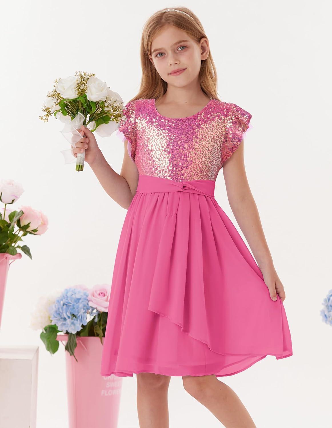 imageGRACE KARIN Girls Sequin Dress Party Birthday Prom Formal Fancy Midi Dress 512 YearsDeep Pink