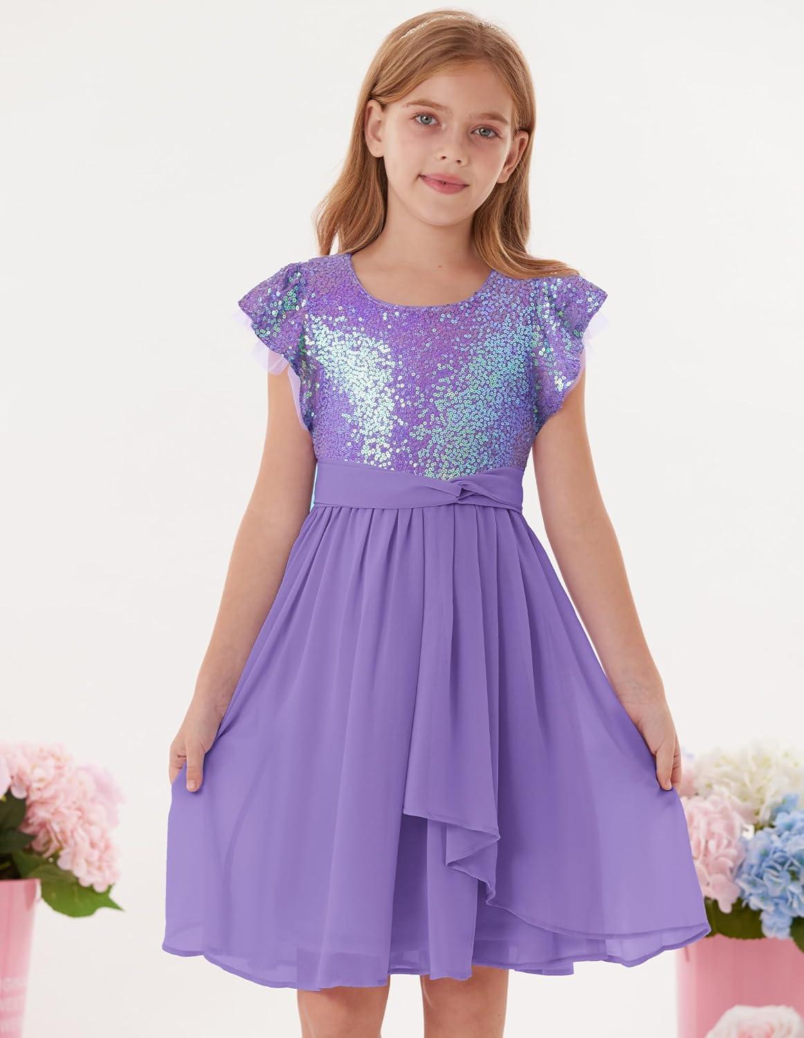 imageGRACE KARIN Girls Sequin Dress Party Birthday Prom Formal Fancy Midi Dress 512 YearsDeep Purple