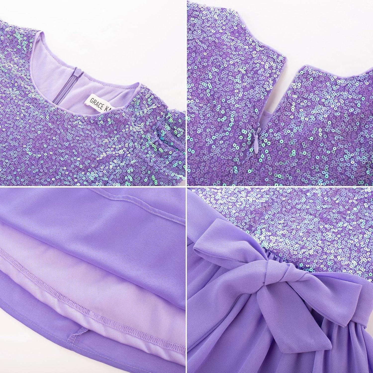 imageGRACE KARIN Girls Sequin Dress Party Birthday Prom Formal Fancy Midi Dress 512 YearsDeep Purple